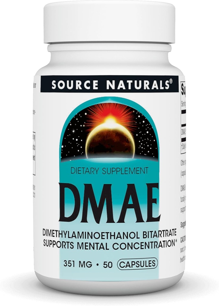 Source Naturals DMAE, Bitartrate de diméthylaminoéthanol - soutient la concentration mentale - 50 capsules