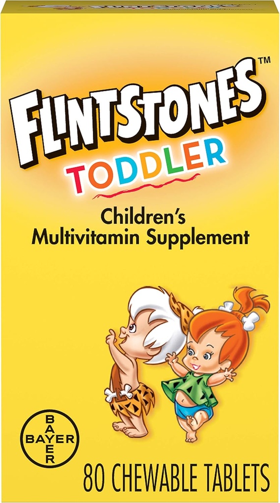Flitstones Vitamines pour nourrissons à croquer, Multivitamines pour bébés avec vitamine C, vitamine D, folate et plus, 80ct