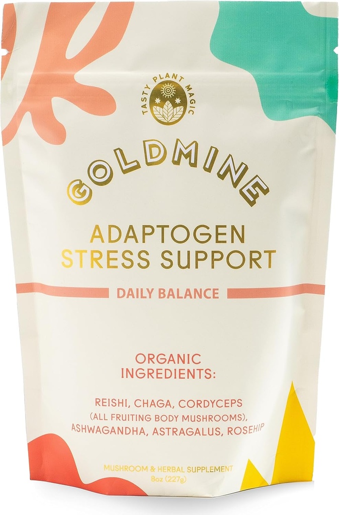 Goldmine Adaptogens Superfoods Reishi Poudre de champignons organiques Adaptogen Stress Support & Daily Balance Blend (227 Grams, Pouch)