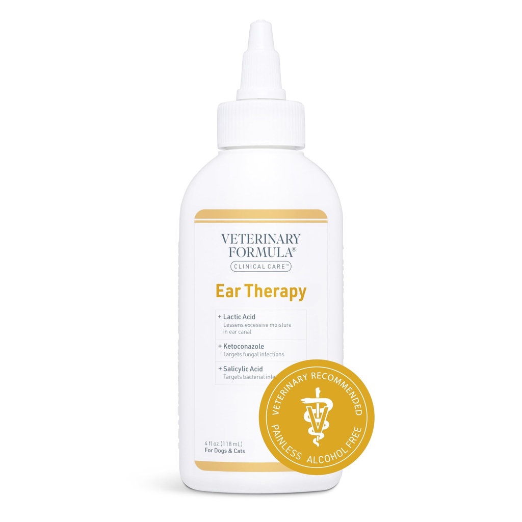 Formule vétérinaire Soins cliniques Thérapie de l'oreille, 4 oz. – Nettoyeur d'oreilles de chat et de chien pour aider à soulager l'Itchiness et nettoie le canal de l'oreille des débris et de l'édification qui peut causer l'infection