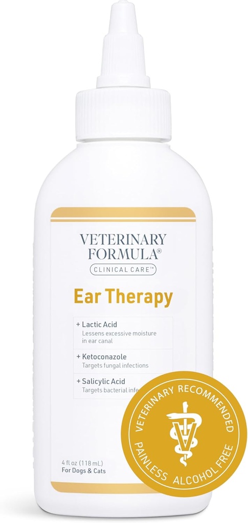 Formule vétérinaire Soins cliniques Thérapie de l'oreille, 4 oz. – Nettoyeur d'oreilles de chat et de chien pour aider à soulager l'Itchiness et nettoie le canal de l'oreille des débris et de l'édification qui peut causer l'infection