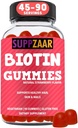Gommies de biotine végétalienne - Vitamines pour la croissance des cheveux pour les femmes et les hommes - Vitamines pour la peau et les ongles des cheveux - Vitamines Gummy à saveur de fraise - Sans OGM, sans gélatine et sans gluten, 90 Gommies - SUPPZAAR