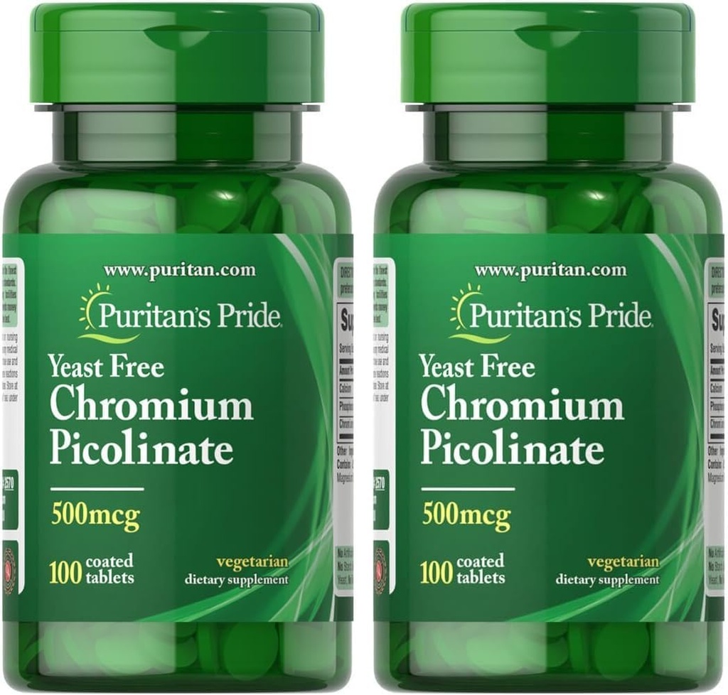 La fierté de Puritan Picolinate de chrome 500 Mg de levure libre, 100 comtes (paquet de 2)