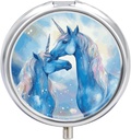 Rond Pill Case 3 Compartiment Blue Horse Love Pill Box Mini Medicine Pill Organizer Portable Travel Pillbox for Pocket Purse Metal Pill Container for Vitamines Fish Oil Suppléments