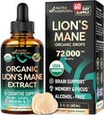 Lions Mane Liquid - Supplément biologique certifié USDA Lions Mane - Soutien du cerveau, énergie, mémoire et focus - Extrait de champignons sans sucre et sans alcool Lions Mane 72,000 mg / bouteille, 2 Fl OZ, 2 mois d'approvisionnement