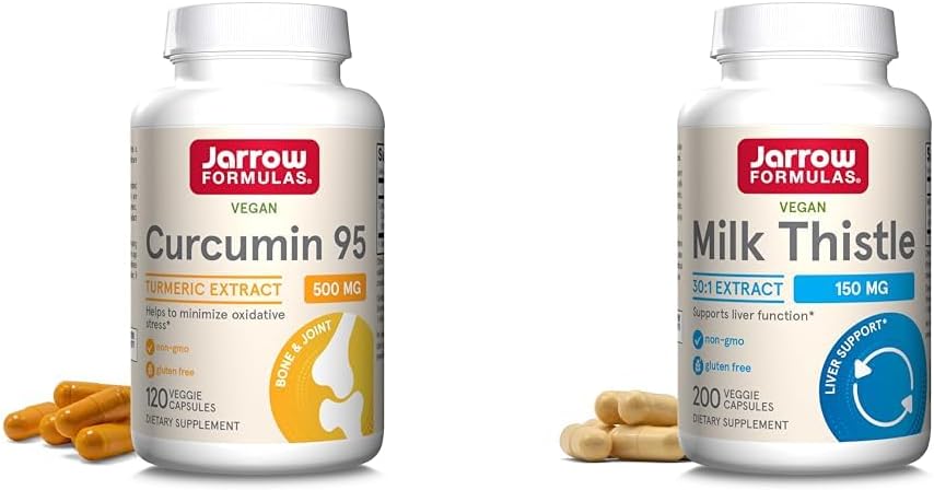 Formules de jus Curcumine 95 500mg - Jusqu'à 120 portions (capsules de légumes) et chardon de lait 150 mg avec 30:1 extrait normalisé de silymarin