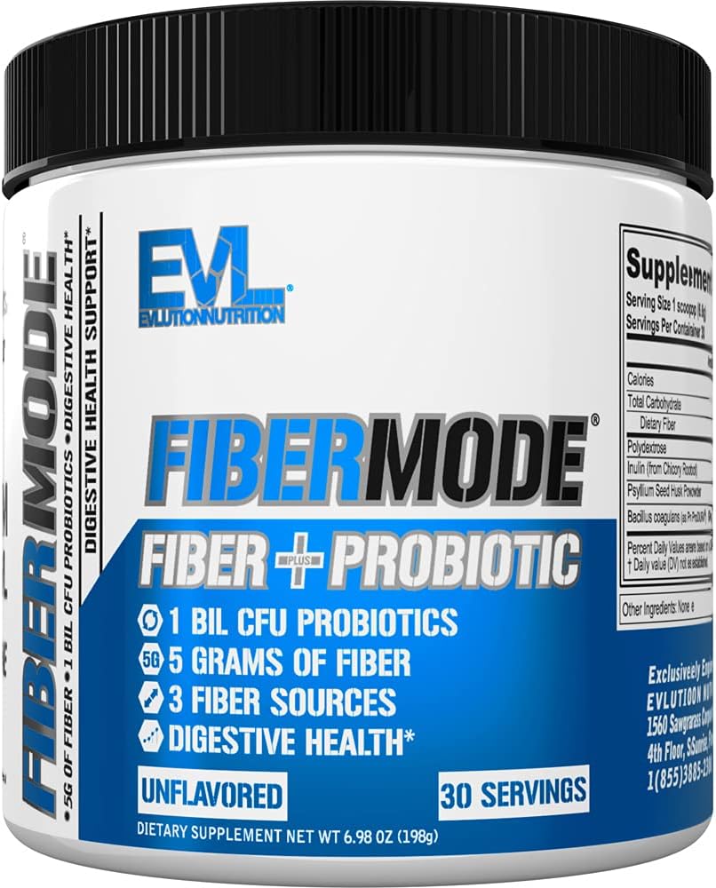 Évlution Nutrition FibreMode - Fibre + Poudre Probiotique - Santé Digestionnelle et Immune Support - 1bil CFU Probiotiques + 5g Fibre - Sans gluten et végétalien - Non aromatisé - Supplément alimentaire - 30 portions