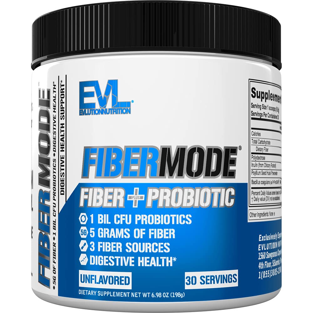 Évlution Nutrition FibreMode - Fibre + Poudre Probiotique - Santé Digestionnelle et Immune Support - 1bil CFU Probiotiques + 5g Fibre - Sans gluten et végétalien - Non aromatisé - Supplément alimentaire - 30 portions