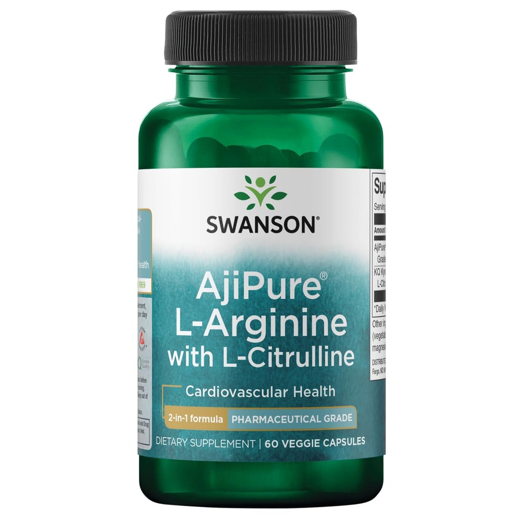 Ajipure L-Arginine acide amino de Swanson avec L-Citrulline 60 gélules