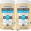 Poudre Super Fibre de Bellway + Protéines (2 Pack), Supplément de Fibre de Psyllium Bio sans Sucre avec 20g de protéines végétales par portion, très vanille, 24,14 oz