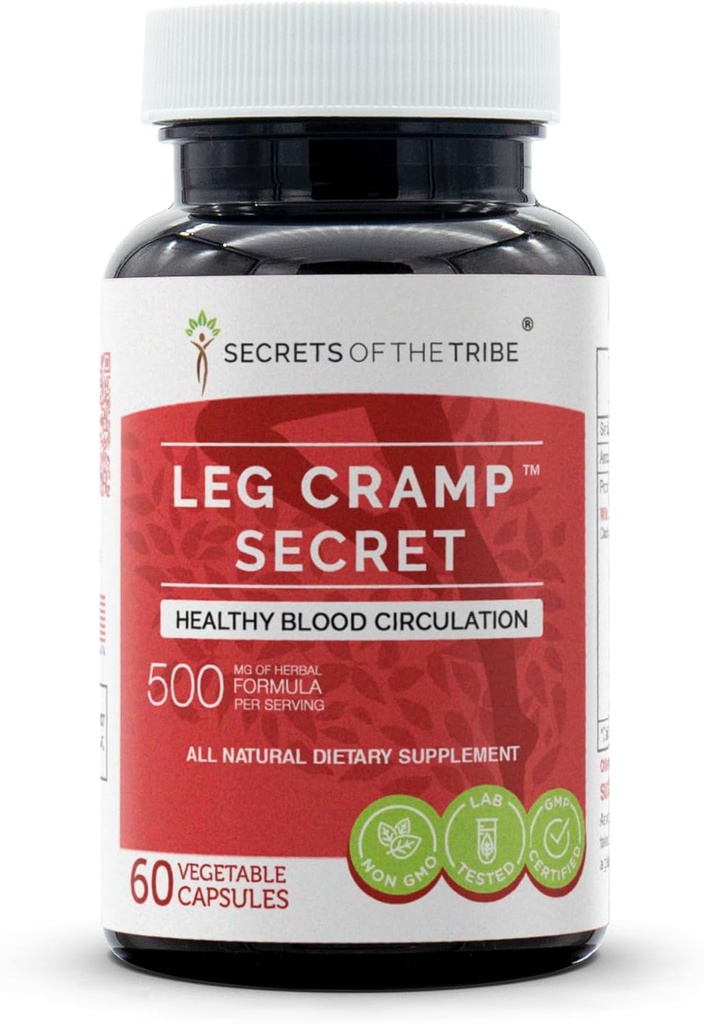 Leg Cramp Secret 60 Capsules, 500 mg, Formule originale de quinine, Cinchona Bark. Circulation sanguine saine (60 gélules)