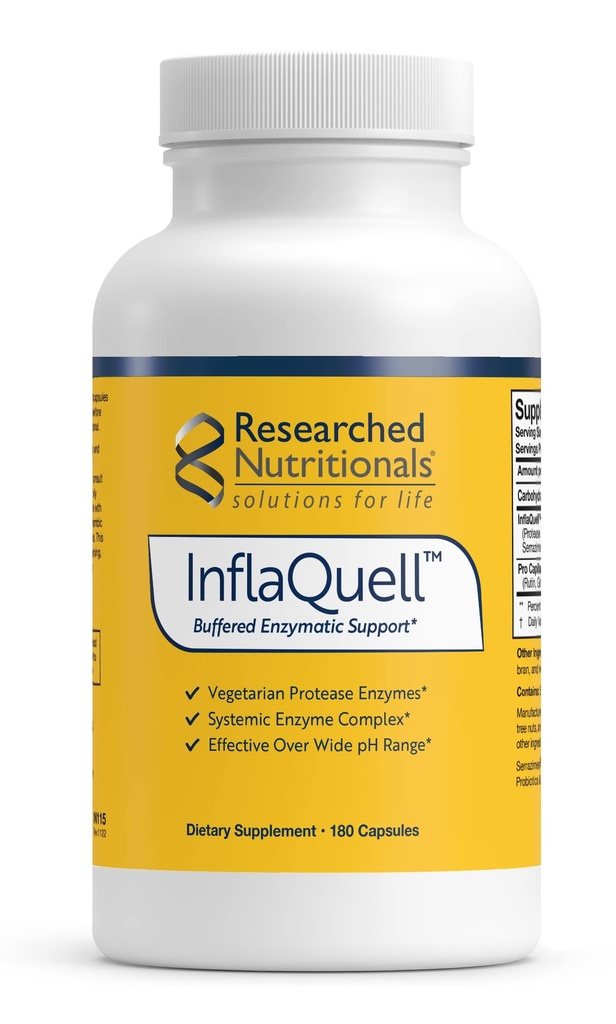 Nutritionals InflaQuell - Supplément enzymes protéolytiques végétariens, gingembre et rutine pour la réponse à l'inflammation, soutien vasculaire et respiratoire (180 capsules)