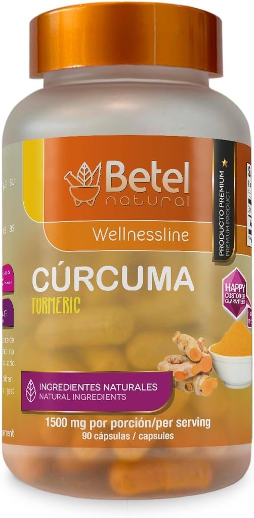 Betel Natural Premium Curcuma Capsules Turmères 1500 mg par portion - 90 Capsules