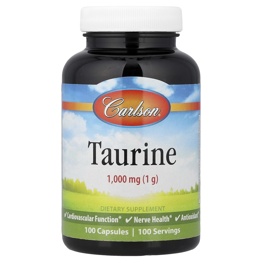 Carlson - Taurine, acide amino de forme libre, soutien, santé nerveuse et fonction musculaire, 100 capsules