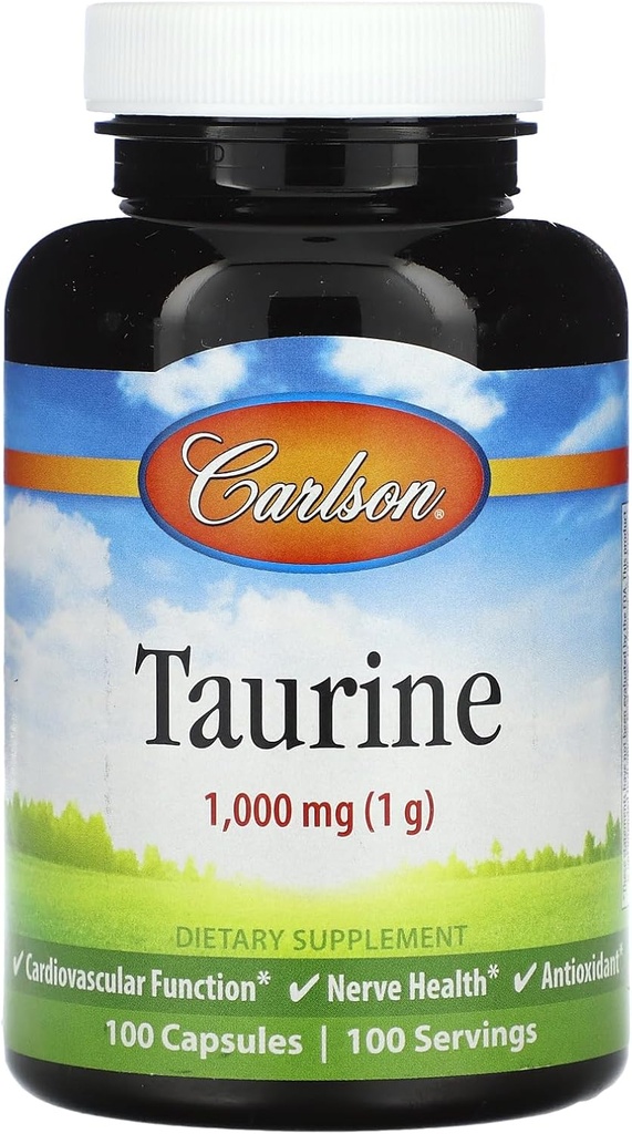 Carlson - Taurine, acide amino de forme libre, soutien, santé nerveuse et fonction musculaire, 100 capsules