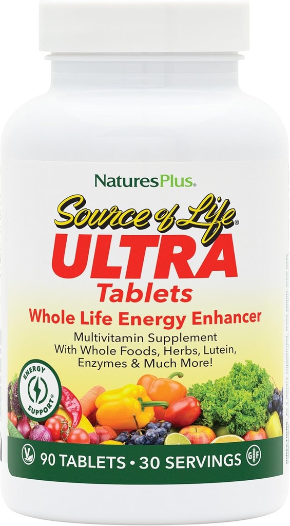 NaturesPlus Ultra Source de Vie Multivitamine - 90 Comprimés - Soutiens Immuni Santé, énergie et bien-être général - avec Lutéine et Vitamine D3 - Végétarien et sans gluten - 30 portions