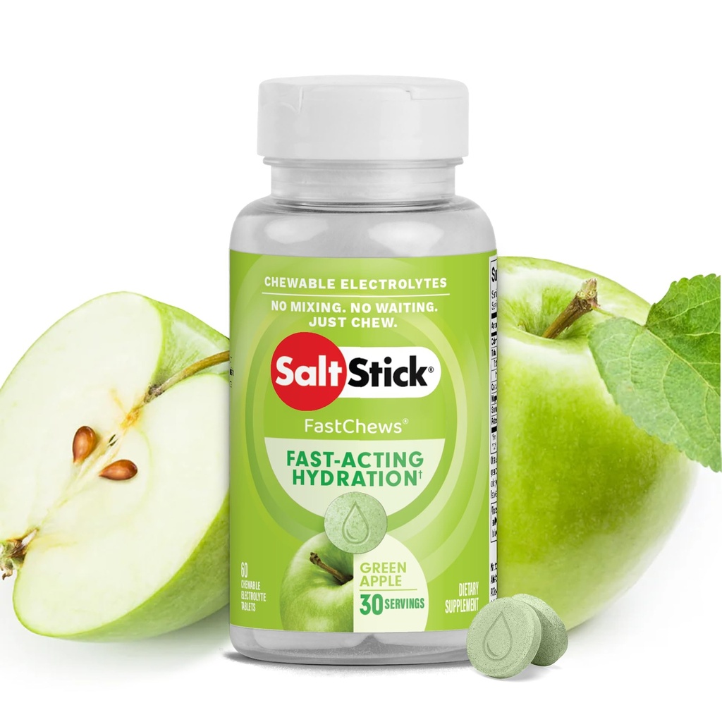 SaltStick Electrolyte FastChews - 60 Green Apple Chewable Tablets - Salt Tablets for Running and Hydration, Electrolyte Chews - 60 Count