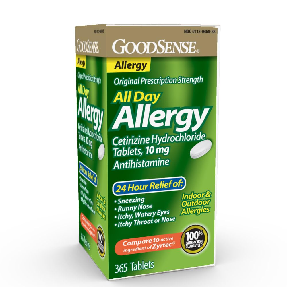 Allergie sensée toute la journée, comprimés de chlorhydrate de cétirizine, 10 mg, antihistaminique, 365 Nombre