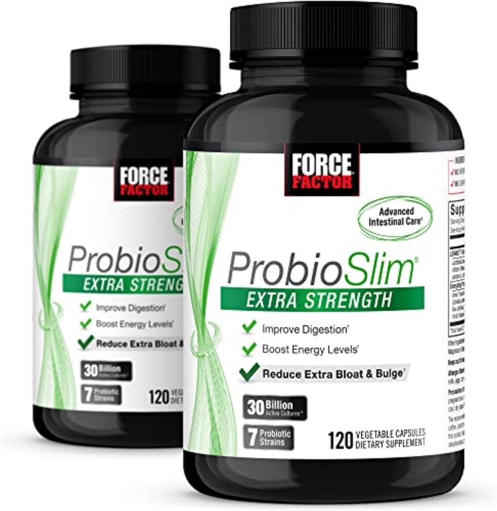 Facteur de force ProbioSlim Extra Strength, Supplément probiotique pour les femmes et les hommes avec 30 milliards d'UCF et extrait de thé vert pour Gut Health Support, Bloating et Gas Relief, 120 comtes (paquet de 2)