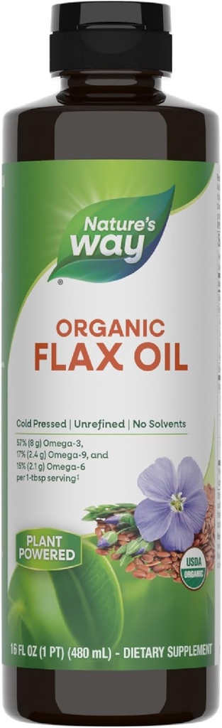Nature's Way Huile de lin biologique, USDA certifié biologique, Omega-3, 6, 9, pressé à froid, 16 Fl Oz (paquetage mai Vary)