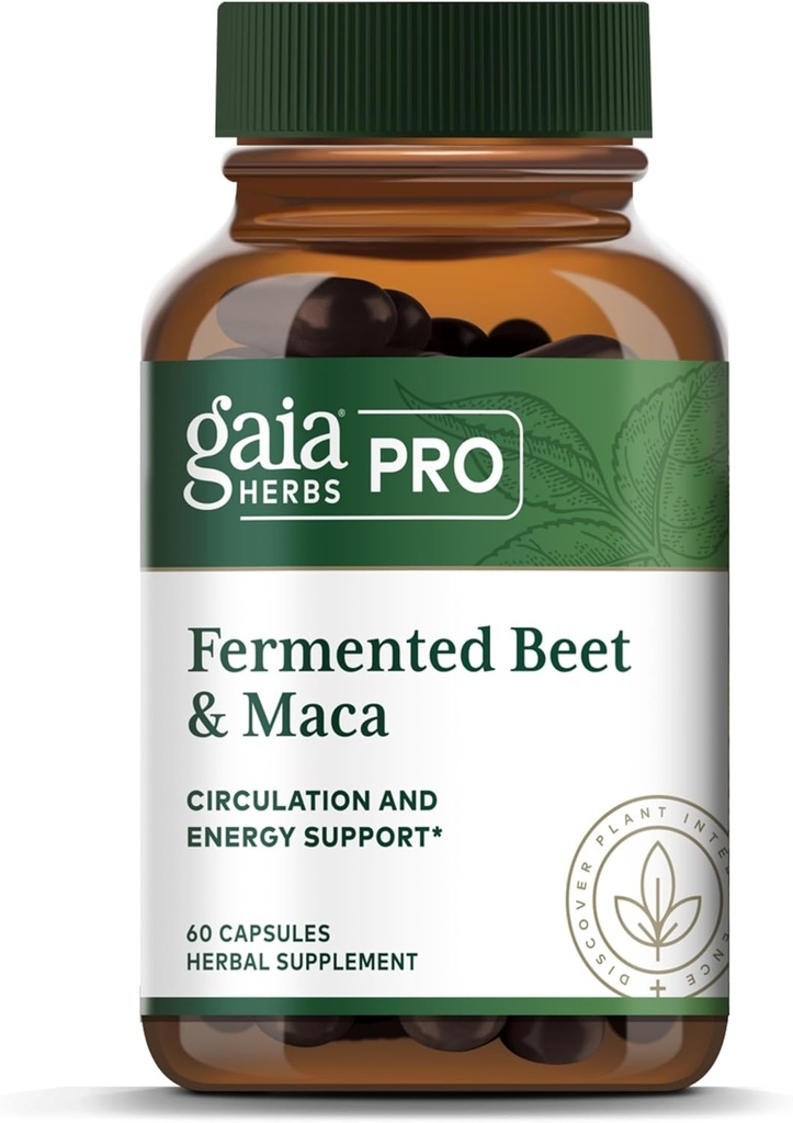 GAIA HERBS PRO Betterave fermentée et Maca - Supplément de soutien pour l'énergie saine et la circulation* - Supplément de santé rénale avec racine de betterave et de carotte - Vegan, sans gluten, sans soja - 60 capsules (30 portions)