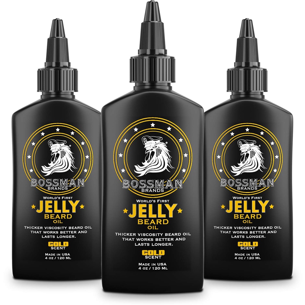 Bossman Jelly Bead Oil for Men - 3 Packs (12 oz en Total, Gold Scent) – Adoucit, hydrate et conditions avec des ingrédients naturels