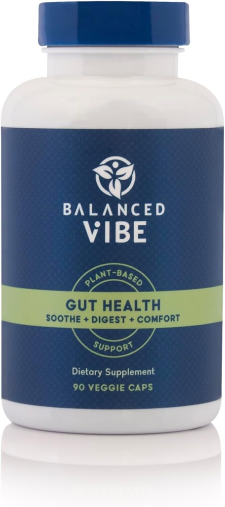 Balanced Vibe Organic Gut Health Supplement | Plant-Based Digestive & Gut Lining Support | L-Glutamine, Glycine & 5 Organic Herbs to Reset Healthy Digestion and Fuel Your Day | 90 Capsules