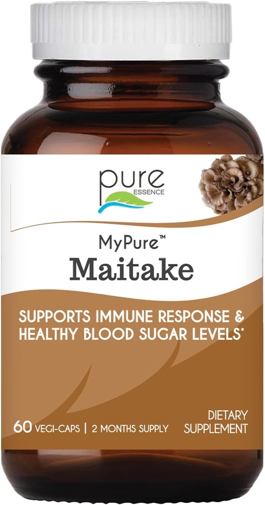 PURE ESSENCE LABS MyPure Maitake Mushrooms - Supplément de poudre de champignons concentré pour le support du système immunitaire, le stress, construire de l'énergie, renforcer la force pour les hommes et les femmes - 2 mois d'approvisionnement