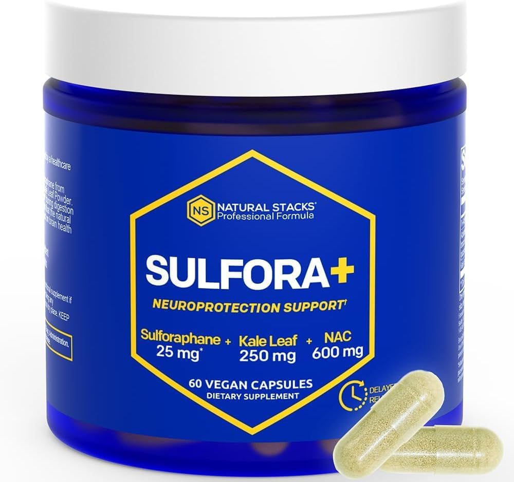 Supplément N-acétyl-L-Cysteine 600mg NAC - Supplément de sulfaphane 25mg - Poudre de Kale Leaf super-alimentaire avec spray de brocoli biologique - Antioxydants pour la santé du cerveau - 60 Capsules NAC