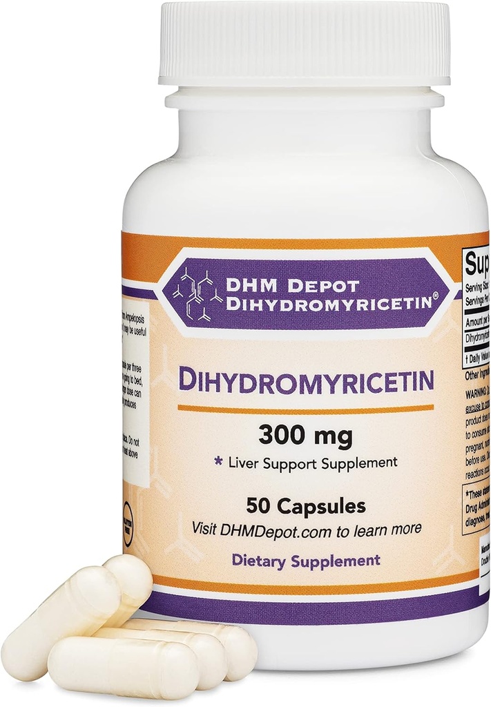 Dihydromyricetin (DHM) 50 capsules, 300mg, supplément de soutien du foie (Tierse partie testée)(Dépôt DHM) Non OGM, sans gluten (nettoyage deiver et réparation) par double bois
