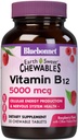 Bluebonnet Nutrition Terre Vitamine sucrée B12 5000 mcg Comprimés à croquer, sans soja, sans gluten, certifié Casher, sans lait, végétalien, aromatisé aux framboises, 30 comprimés à croquer, 30 portions