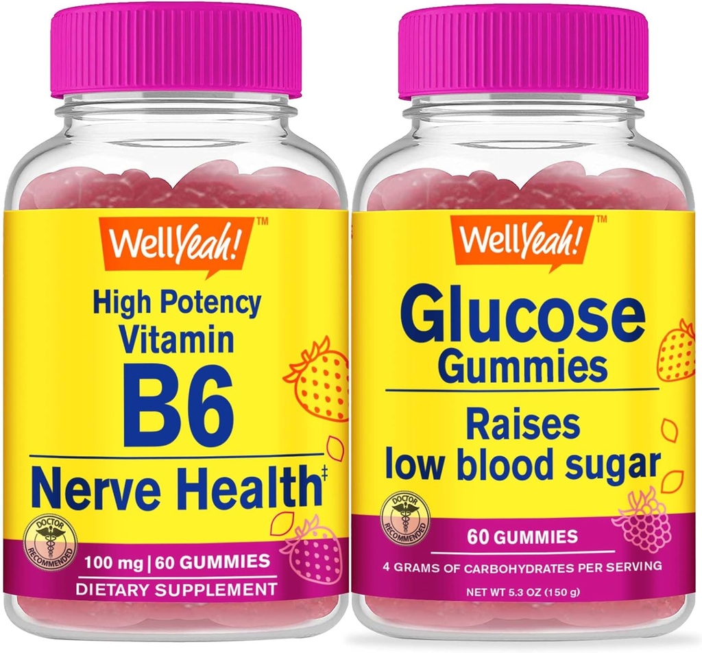 Eh bien oui haute puissance vitamine B6 + Glucose, Gummies Bundle - Grande dégustation, supplément de vitamine, sans gluten, sans OGM, gummy à croquer