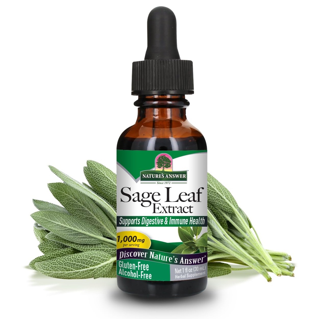 Nature's Answer Alcohol-Free Sage Leaf, 1-Fluid Ounce Sage Liquid Extract Gluten Free Sage Extract Supplement