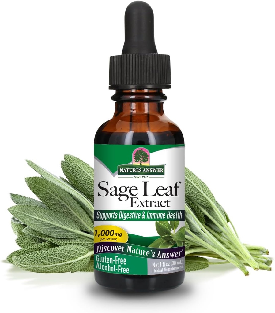 Nature's Answer Alcool Free Sage Leaf Supplement 1 Fluid Ounce Gluten Free (en anglais seulement) Support digestif (en anglais seulement) Promote la fonction mentale (en anglais seulement) Avantages Gut Health
