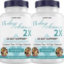 15 Day Cleanse 2X - Double Gut & Colon Support - Advanced Gut Cleanse Detox pour les femmes et les hommes avec Alfalfa, Cascara Sagrada, Probiotics & Psyllium Husk - Non-OGM - Fabriqué aux États-Unis - 60 Capsules (2 Bouteilles)