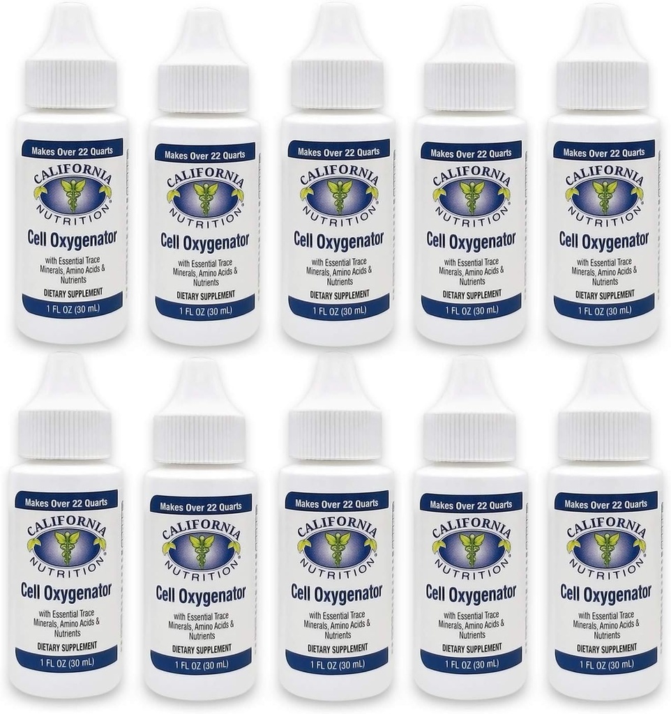 Oxygénateur cellulaire 1 Fl Oz bouteille (paquet de 10), concentré d'aliments cellulaires gouttes d'eau d'oxygène liquide, supplément nutritionnel, système immunitaire Suport, acides aminés et minéraux traces