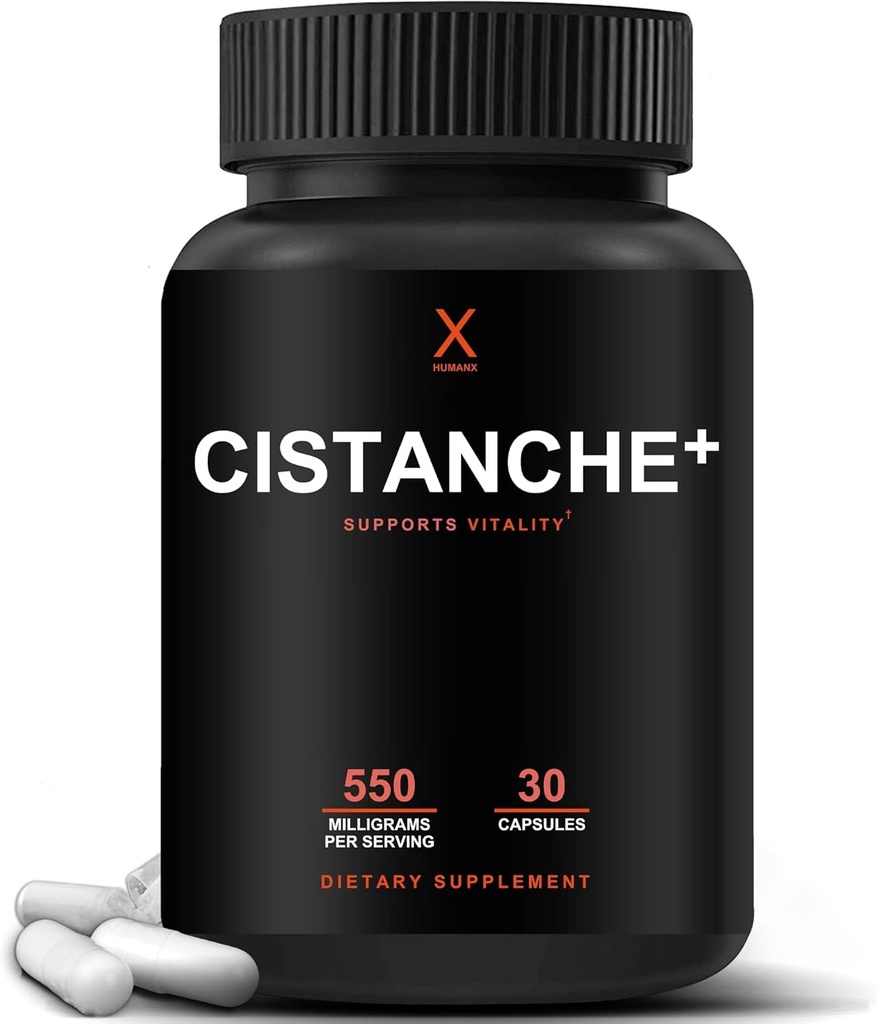 Humanx Cistanche+ 550MG (Cistanche Tubulosa Extract Powder for Men) USA Made - Capsules faciles à avaler - Supplément puissant pour soutenir la performance, la force et la vitalité athlétique