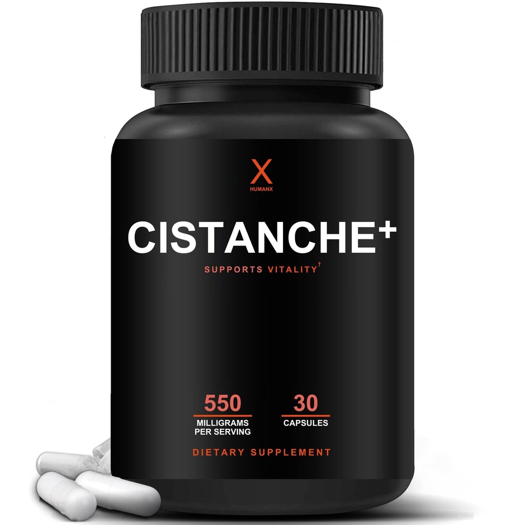 Humanx Cistanche+ 550MG (Cistanche Tubulosa Extract Powder for Men) USA Made - Capsules faciles à avaler - Supplément puissant pour soutenir la performance, la force et la vitalité athlétique
