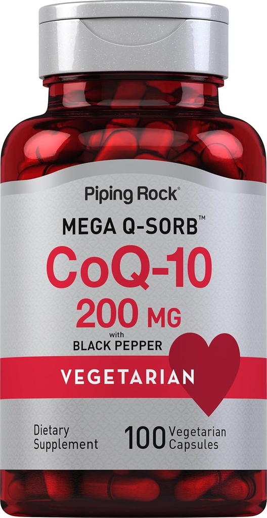 Piping Rock CoQ10 200mg Capsules | 100 Pills | with Black Pepper Extract | Coenzyme Q10 Supplement for Women and Men | Vegetarian, Non-GMO, Gluten Free