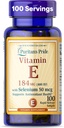 Pride de Puritan vitamine E 184mg (400 UI) avec sélénium 50mcg, supplément de vitamine pour le système immunitaire et le soutien de santé antioxydant, 3 mois d'approvisionnement, 100 softgels à libération rapide