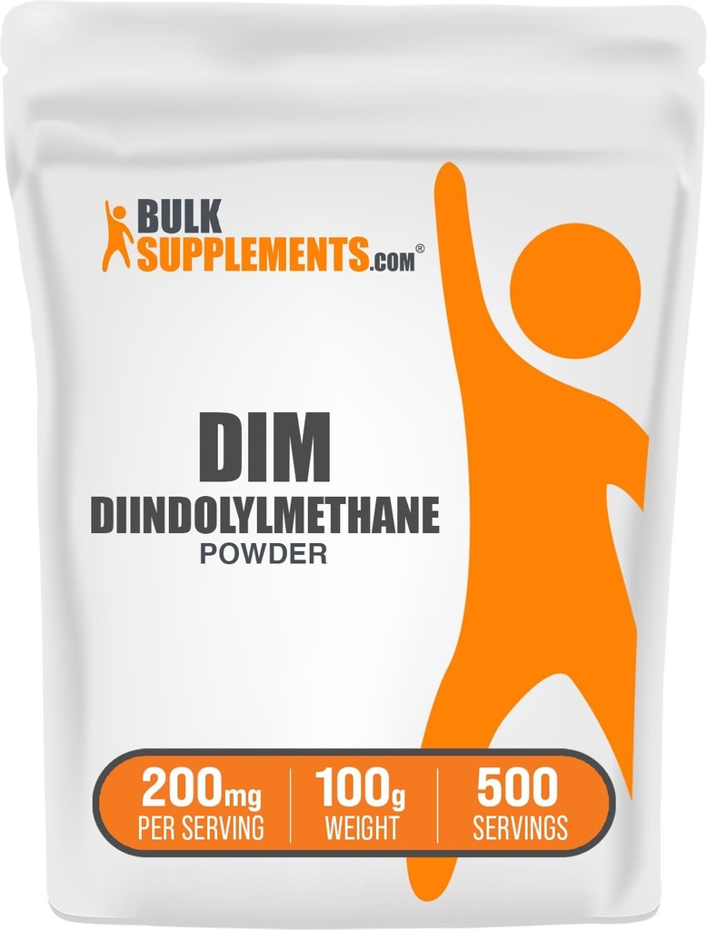 BulkSupplements.com Poudre DIM - Poudre Diindolylméthane, Supplément DIM pour hommes et femmes - Sans aromatisé et sans gluten, 200mg par portion, 100g (3.5 oz) (paquet de 1)