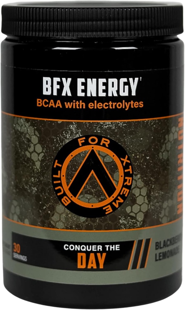 Supplément en poudre avant l'entraînement (Lémonade BlackBerry) BFX Energy avec BCAA, électrolytes et feuille de thé vert pour la caféine naturelle, la récupération des muscles intra et post-entraînement, 30 portions