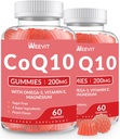 Sans sucre CoQ10 Gummies 200 MG, Coenzyme Q10 (Ubiquinone) Gummies pour adultes, Co Q10 Supplément avec Oméga-3, Magnésium, Énergie, Soutien du cerveau