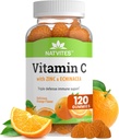 Vitamines C et Zinc Gommies pour adultes avec Echinacea et Rose Hips – Vitamines Gommy aromatisées orange pour les femmes et les hommes – Supplément de soutien immunitaire – Sans OGM, végétalien, gluten, noix et laiterie (120 Nombre)