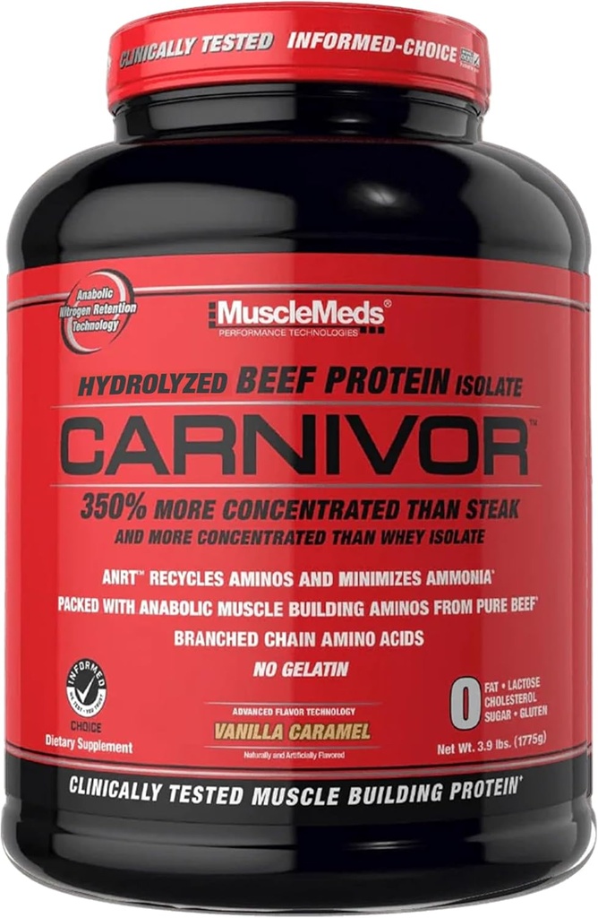 MuscleMeds Carnivor Bioengineered Beef Protein Isolate, Vanilla Caramel, 3.9 Pound