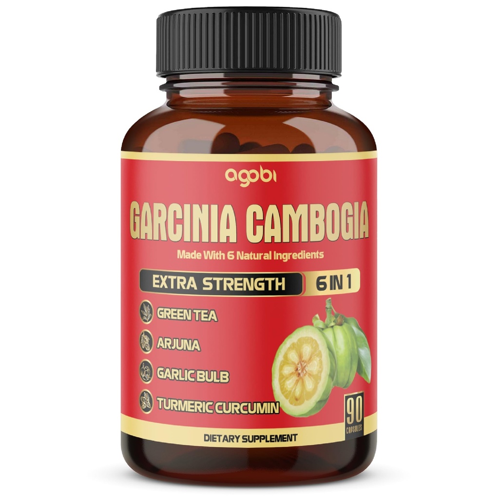 Capsules de Cambogia d' Garcinia Pure - 6in1 avec thé vert, Arjuna, bulbe d'ail, poivre noir et curcuma - 90 comtes