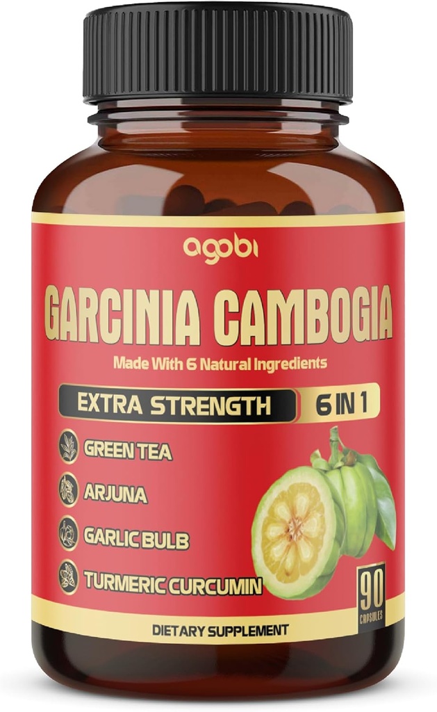 Capsules de Cambogia d' Garcinia Pure - 6in1 avec thé vert, Arjuna, bulbe d'ail, poivre noir et curcuma - 90 comtes