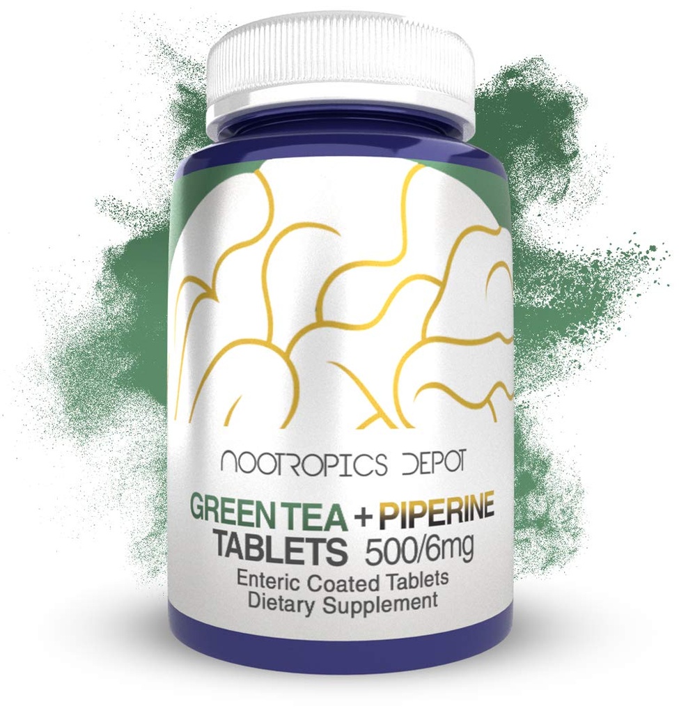 Dépôt de Nootropics Comprimés d'extrait de thé vert de 60 comtes de 500mg de poids minimum 45% EGCG + 6mg Piperine