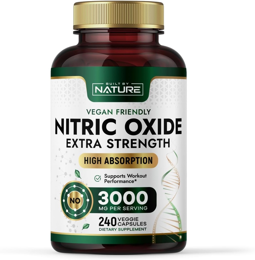 Construit par Nature Supplément à oxyde nitrique 3000mg avec L-Arginine et L-Citrulline - 240 Capsules