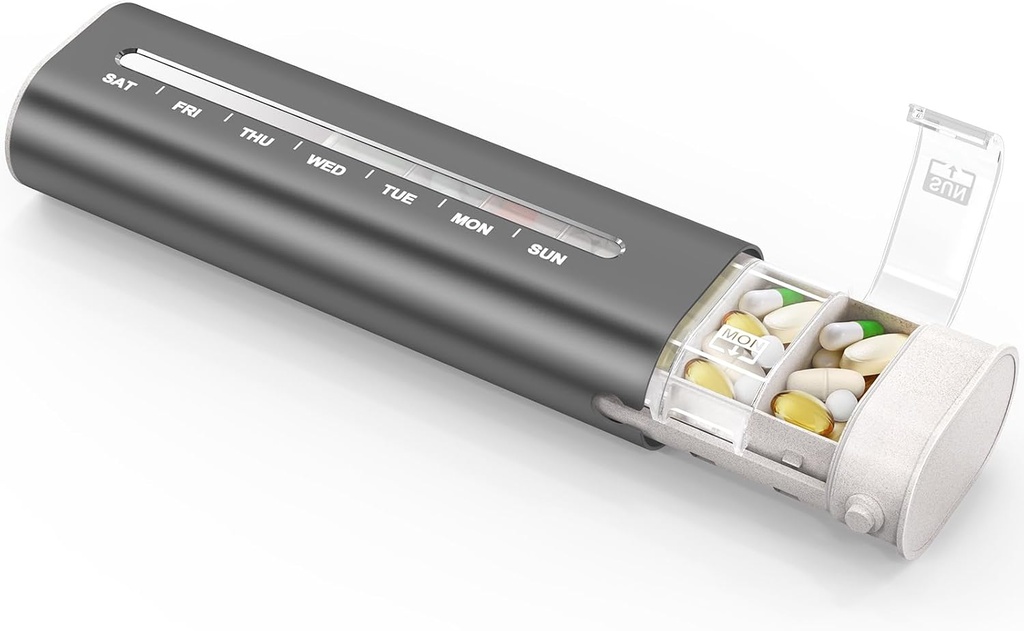 Zannaki Aluminium 7 jours organisateur hebdomadaire de pilules, cas de pilules de voyage portable avec trois couches scellé, boîte quotidienne de pilules de grande capacité mignon, contenant de support de pilule pour les vitamines, pilules, suppléments et médicaments